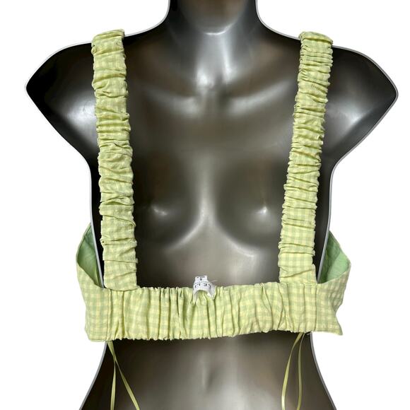 Le Lis Blazer Shorts Crop Top Green Yellow Gingham Plaid Suit 3 Pc Women's S/M - Picture 8 of 16